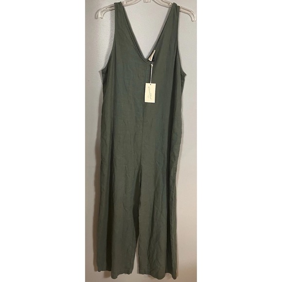Universal Thread Pants - Universal Thread Jumpsuit Womens Medium Green Boho Linen Blend Wide Leg V-Neck